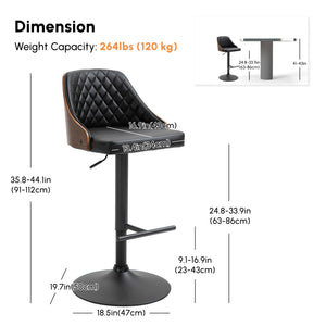 Modern Bar Stools PU Leather Set of 2 Swivel Bar Height Barstools Chairs with Adjustable Height, Round Heavy Metal Base and Footrest, Black