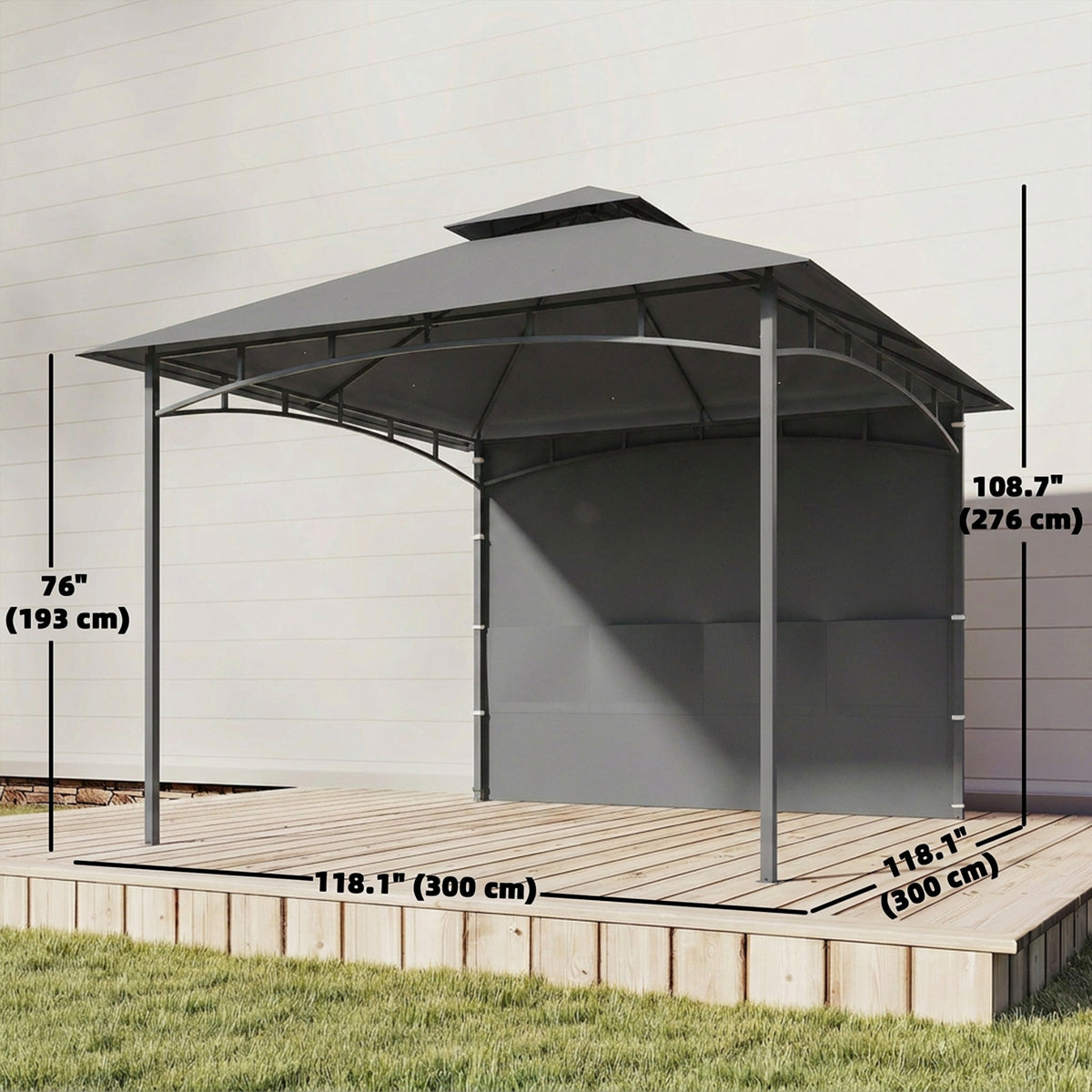 10' x 10' Patio Gazebo, Double Roof Outdoor Gazebo Canopy Shelter with Storage, Hook, Metal Frame, Dark Grey – view 2