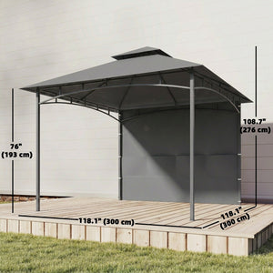 10' x 10' Patio Gazebo, Double Roof Outdoor Gazebo Canopy Shelter with Storage, Hook, Metal Frame, Dark Grey – view 2