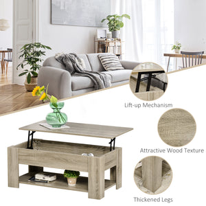 Lift Top Coffee Table with Hidden Storage Compartment and Open Shelf, Center Table for Living Room, Grey – view 5