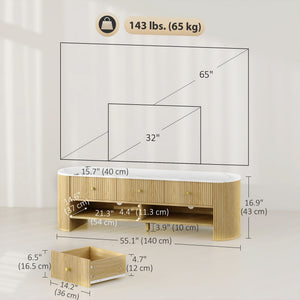 TV Stand, Modern TV Table with Marble-Effect Top, 3 Drawers and 2 Open Shelves for 32-65 Inch Television, Natural