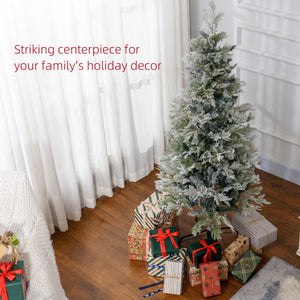 6 Feet Pencil Snow Flocked Artificial Christmas Tree with 517 Realistic Cypress Branches, Auto Open, Green – view 17