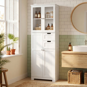 Floor Bathroom Storage Cabinet, Tall Bathroom Cabinet with Adjustable Shelves, for Kitchen, Living Room, White