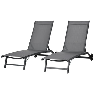 Outdoor Lounge Chair Set of 2, Tanning Chair with Wheels, Breathable Mesh for Patio, Backyard, Poolside