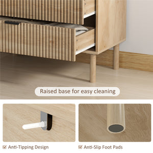 Bedroom Chest of Drawers, 3 Drawer Dresser with Fluted Panels and Solid Wood Legs, Storage Cabinet for Living Room, Oak