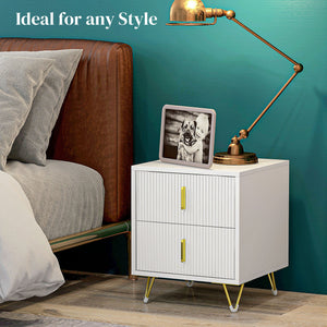 Bedside Table, Modern Nightstand with 2 Drawers, Side End Table with Metal Legs for Living Room, Bedroom – view 3