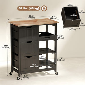 Kitchen Cart on Wheels, Rolling Kitchen Island Cart with Wood Top – view 2