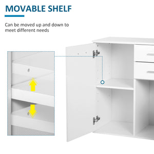 High Gloss Sideboard with 2 Drawers and 2 Doors, Buffet Cabinet with Adjustable Shelf, Coffee Bar Cabinet with Storage, White