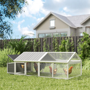 95"L Chicken Run Large Chicken Coop with Nesting Box Wooden Roof Side Door for Outdoor 4–8 Chickens