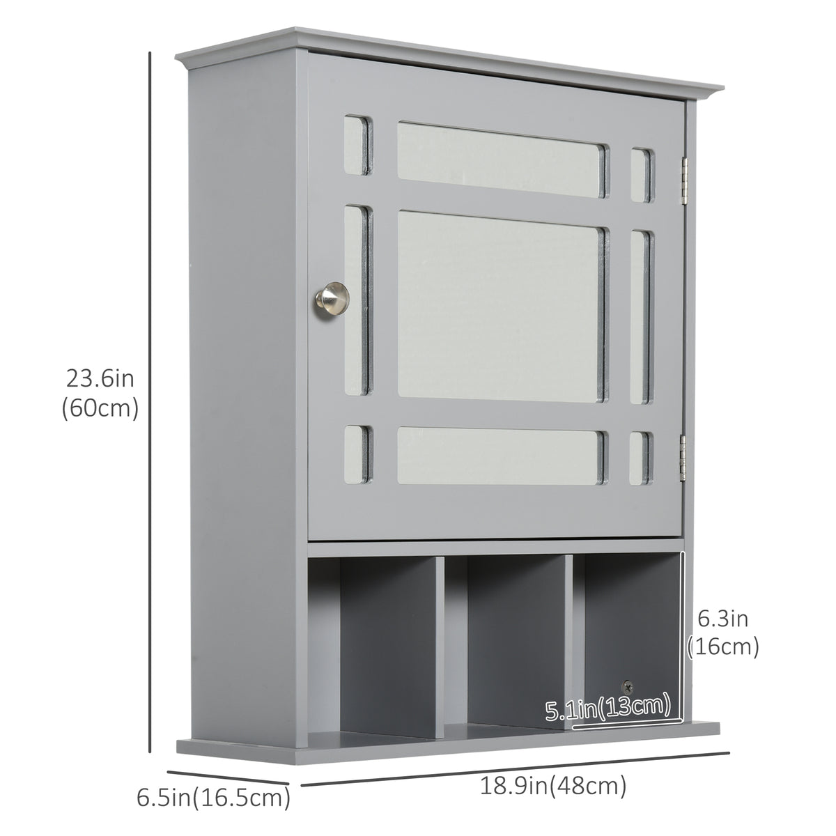 Bathroom Cabinet Wall Mount with Mirror Door 3 Shelf Organizer for Bathroom, Kitchen, Bedroom, Grey – view 2