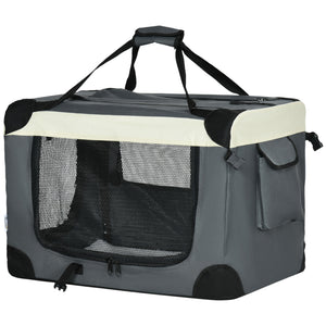 24" Foldable Pet Carrier with Removable Mat, Breathable Mesh, Soft Side Pet Travel Crate for Cat & Miniature Dogs, Grey