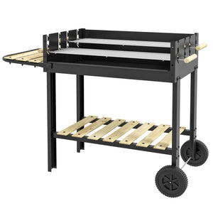 Charcoal Grill,Barbecue Trolley with Double Adjustable Grill, Side Table, Storage Shelf and Wheels, Black