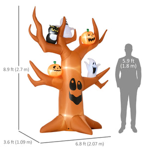 9ft Inflatable Halloween Haunted Tree with Pumpkins, Ghosts and Cat, Blow-Up Outdoor LED Yard Display for Garden, Lawn, Party, Holiday