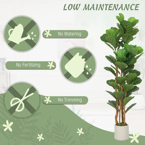 5FT Artificial Fiddle Leaf Fig Tree Set of 2, Fake Potted Tree with Solid Wood Trunks for Indoor Decor, Green