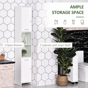 Tall Bathroom Vanities, Narrow Bathroom Cabinets with 2 Doors, Open Compartment and Adjustable Shelves, White