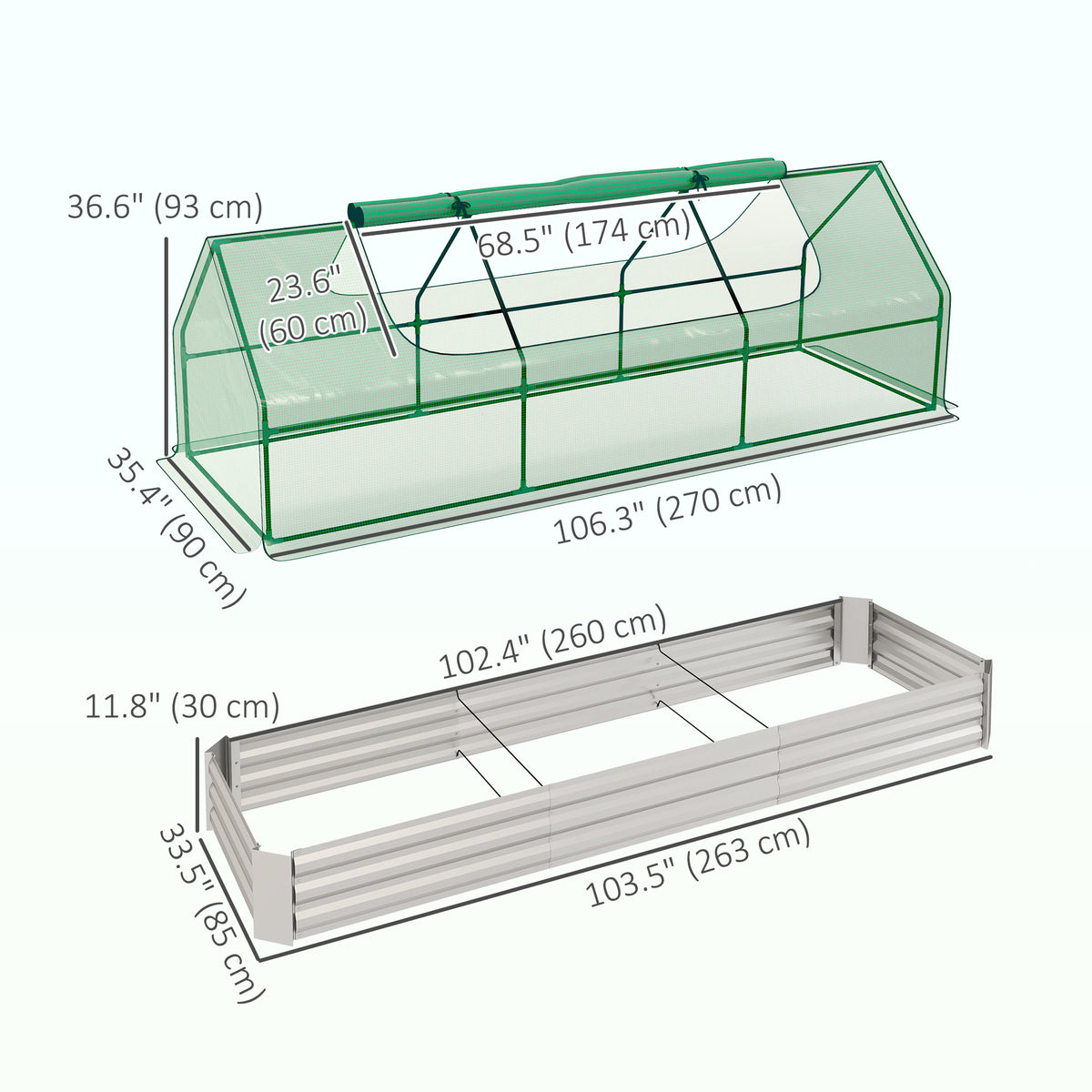 8.6 x 3 x 1ft Raised Garden Bed with Mini Greenhouse, Galvanized Raised Garden Bed with Cover for Herbs and Vegetables, Small Greenhouse for Patio Garden Balcony, Green