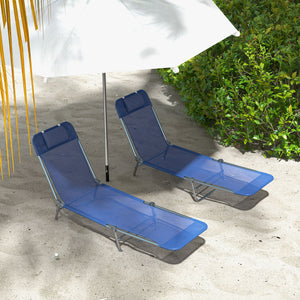 Set of 2 Folding Chaise Lounge Chairs, Outdoor Poolside Sun Tanning Chairs w/ Pillow, Reclining Backrest – view 13