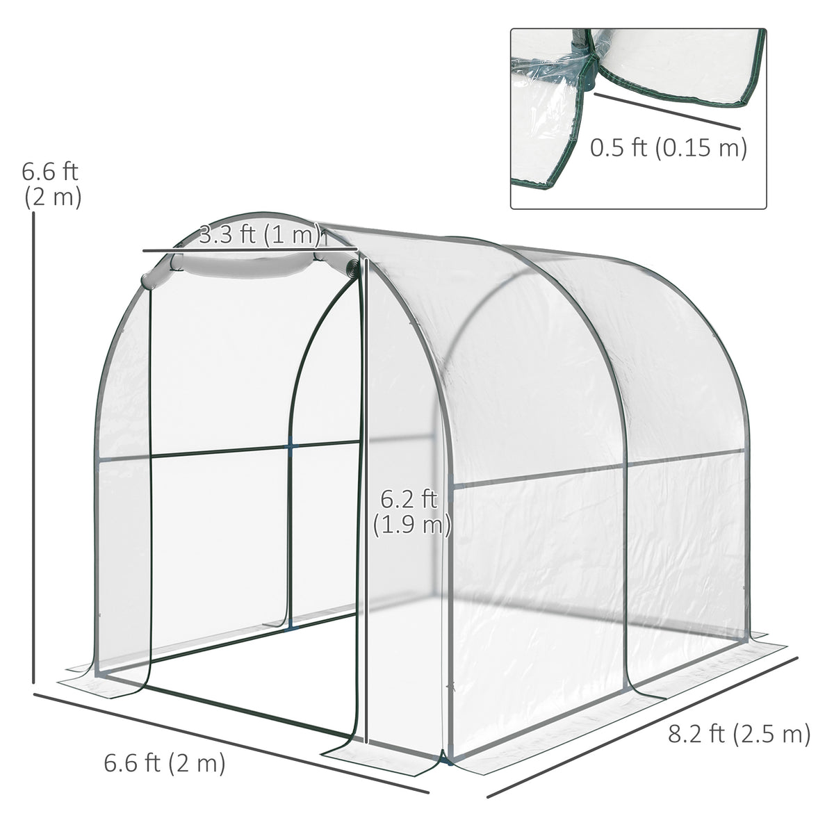 Dome Tunnel Greenhouse Plant Shed with Roll Up Door, 6.6' x 8.2' x 6.6', Transparent