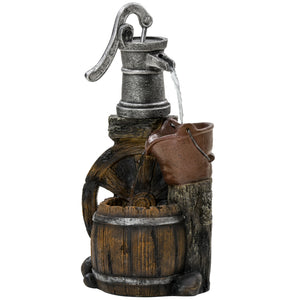 Wine Jars Outdoor Waterfall Fountain with Adjustable Flow, 4-Tier Rustic Resin Cascading Water Fountain, Decorative Backyard Water Feature for Zen Garden, Deck, Porch