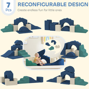 Qaba 7-Piece Baby Soft Play Set, Indoor Soft Play Gym Activity Play Set for Crawling, Sliding and Playing, Navy