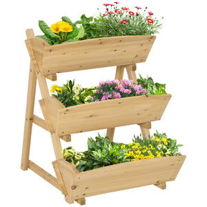 3 Tier Raised Garden Bed, 23.5" x 29.5" x 30.3" Vertical Wooden Elevated Planter Box Kit, Plant Stand for Flowers, Vegetables, Herbs
