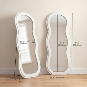 64" x 24" Full Length Mirror, Floor Mirror Hanging or Wall Mount, with Arched Wavy Velvet Frame for Bedroom