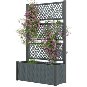 Wicker Outdoor Planter with Trellis, 58" Standing Garden Bed with Liner