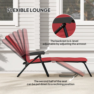 Foldable Lounge Chair, Reclining Patio Sun Lounger with 6-Position Adjustable Back, Blue and White