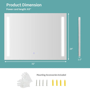32 x 24 Inch Quadrate Wall Mirror with 3-Color Lights and, Anti-Fog Function view 4