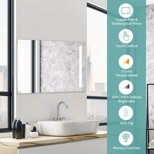 32 x 24 Inch Quadrate Wall Mirror with 3-Color Lights and, Anti-Fog Function view 5