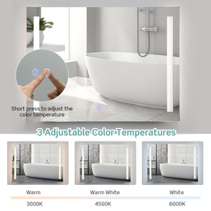 32 x 24 Inch Quadrate Wall Mirror with 3-Color Lights and, Anti-Fog Function view 8