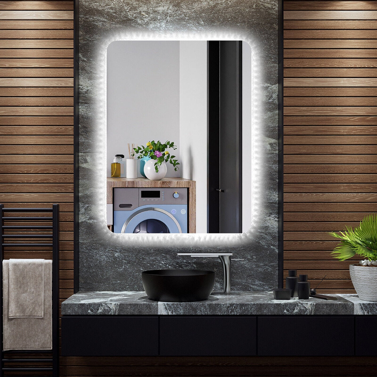 32 x 24 Inch Shatterproof Wall Mirror with 3-Color Lights and, Anti-Fog Function view 2