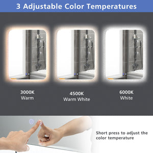 32 x 24 Inch Shatterproof Wall Mirror with 3-Color Lights and, Anti-Fog Function view 8
