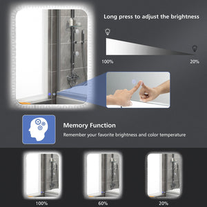 32 x 24 Inch Shatterproof Wall Mirror with 3-Color Lights and, Anti-Fog Function view 9