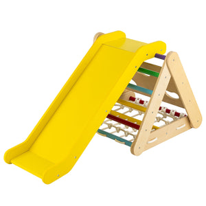 Patented 4 in 1 Triangle Climber Toy with Sliding Board and Climbing Net-Multicolor