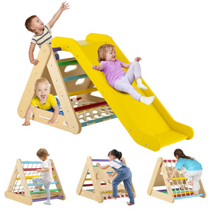 Patented 4 in 1 Triangle Climber Toy with Sliding Board and Climbing Net-Multicolor view 4