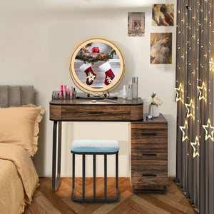 Vanity Table Set with 3-Color Lighted Mirror and Charging Station-Brown view 3
