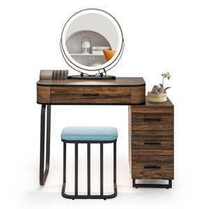 Vanity Table Set with 3-Color Lighted Mirror and Charging Station-Brown view 4