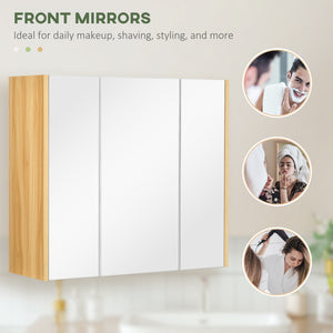 Wall Mounted Medicine Cabinet with Mirror Wall Mirror Cabinet with 3 Doors and Adjustable Storage Shelves Gray
