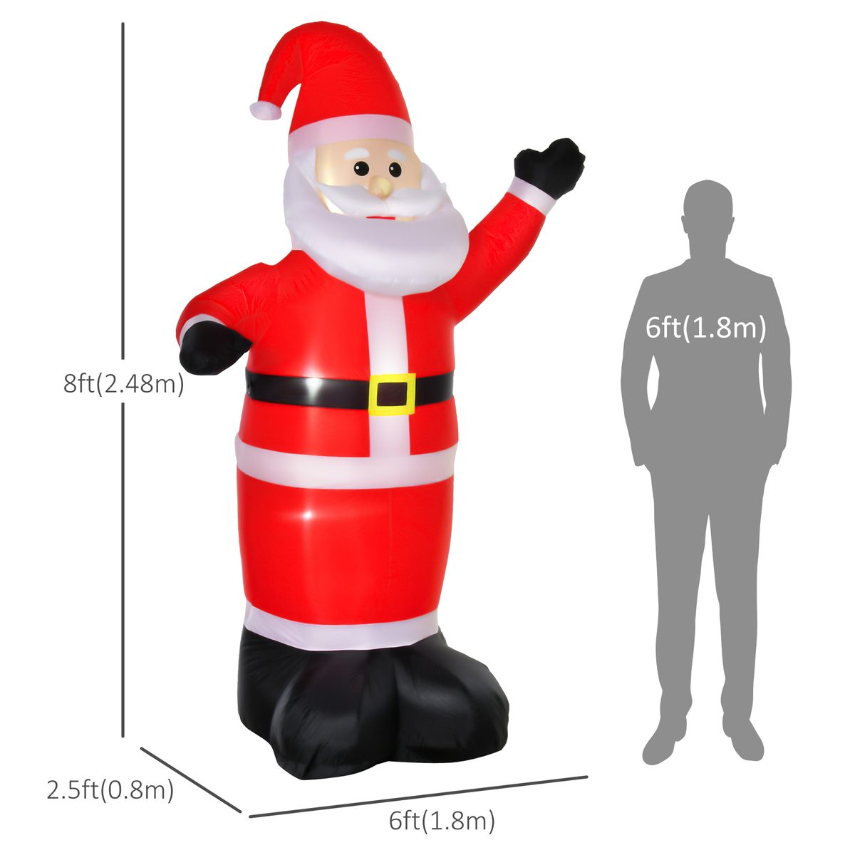 8ft Inflatable Christmas Santa Claus Waving Hands, Blow-Up Outdoor LED Yard Display for Lawn Garden Party