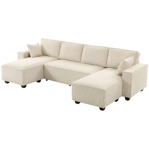 Modular U Shaped Couch, Sectional Sofa with Double Chaises and Spring Cushions, Beige