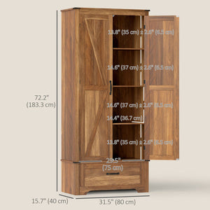 72" Farmhouse Pantry Cabinet with Adjustable Shelves, Kitchen Pantry Cabinet with 2 Doors, Brown