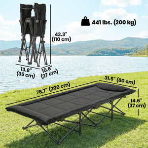 Camping Cot for Adults with Padded Cushion, 31.5" Wide Folding Bed with Carry Bag and Non-Slip Feet, Black