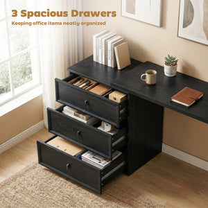 L Shaped Computer Desk Home Office Desk with 3 Drawers Black Wood Grain