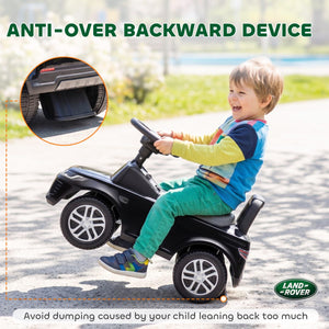 Qaba Licensed Land Rover Ride on Push Car with Anti-Tip Device, Under-Seat Storage, Horn, Engine Sounds for 18-36 M, Black