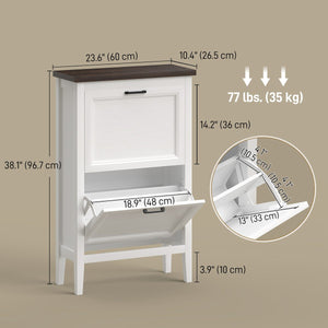 Shoe Cabinet with 2 Flip Drawers, Farmhouse Narrow Shoe Storage Cabinet with Adjustable Shelves, White