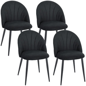 Modern Dining Chairs Set of 4, Upholstered Dining Room Chairs with Metal Legs, Shell Backrest, Padded Seat, Black