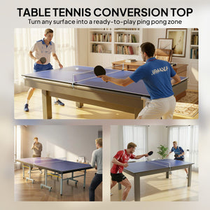 Soozier 9 ft Folding Ping Pong Table Top for Pool Tables, Table Tennis Conversion Top with Net, Foam Padding, Blue