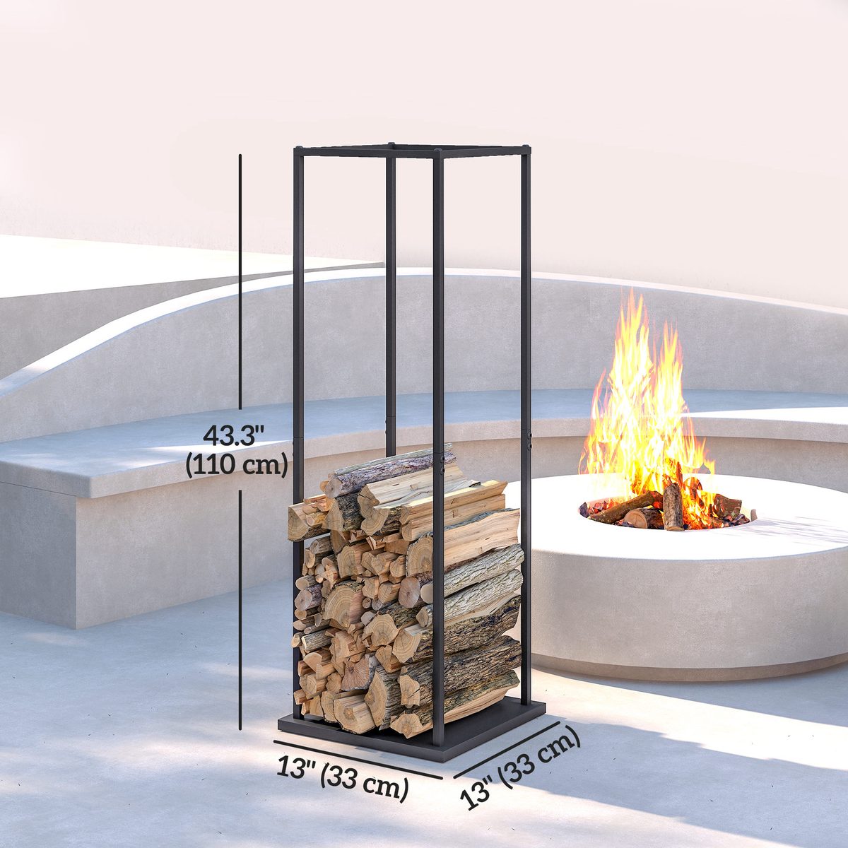 Firewood Rack Outdoor, Heavy Duty Log Holder, Vertical Fireplace Storage Rack, 220 lbs Capacity, 13" x 13" x 43", Black