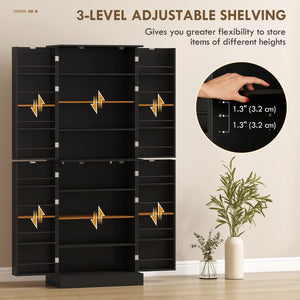 65" Kitchen Cabinet, Kitchen Pantry Cabinet with 4 Doors and 16 Door Shelves for Dining Room, Black